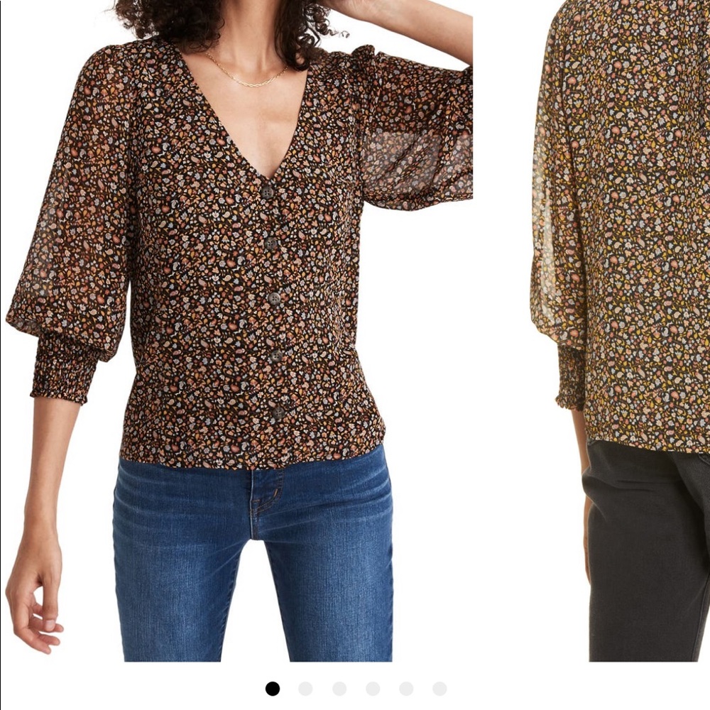 Madewell Georgette Smocked Cuff Button-Up Shirt